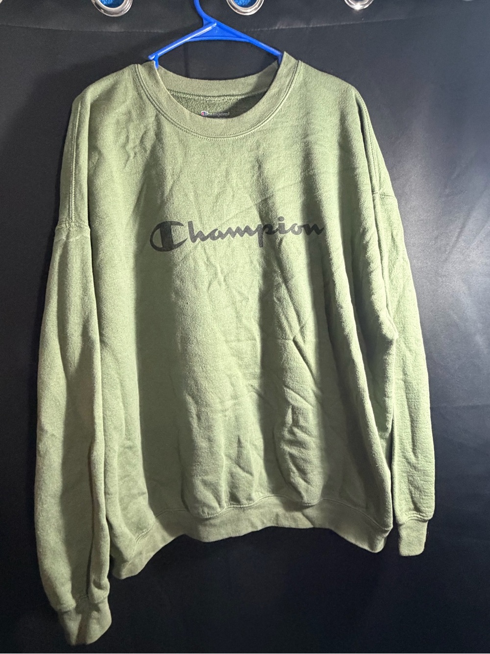 Champion Olive Crewneck Sweatshirt with Logo